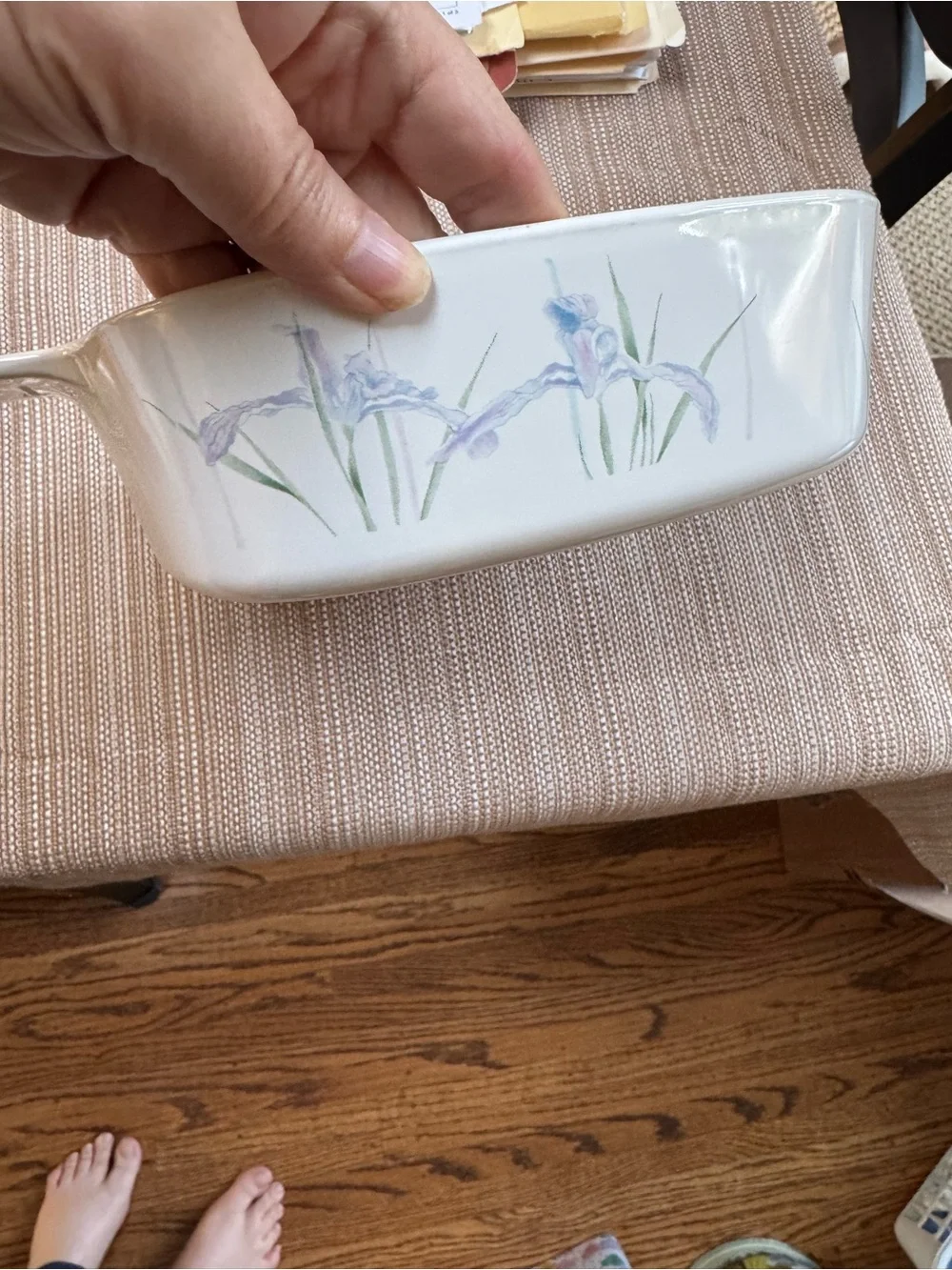 Shadow Iris Covered Casserole Dish with Floral Iris Design - White